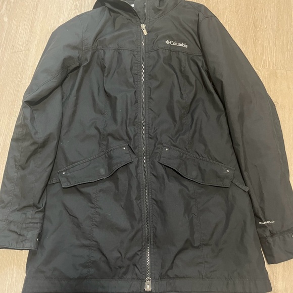 Columbia Women’s Black Rain Jacket Windbreaker Waterproof Small Omnitech - Picture 2 of 9